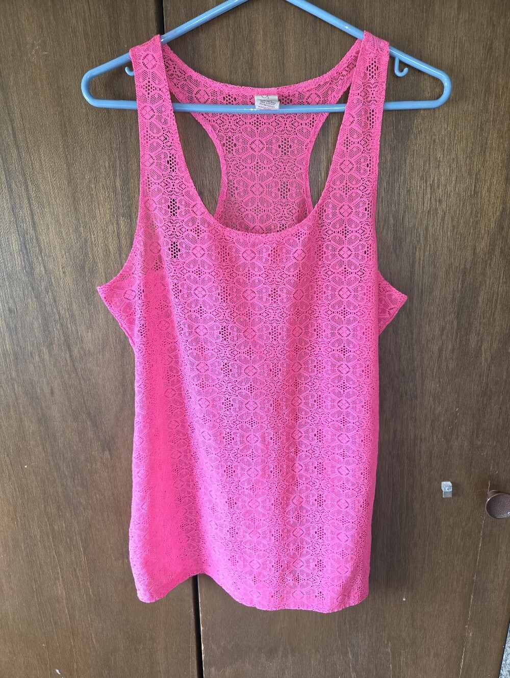 OP Bright Pink Lace Racerback Tank Swimsuit Cover Up Juniors XXL 19